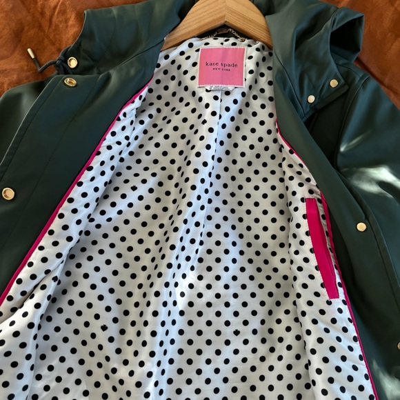 Kate Spade Aladdin Flounce Hem Trench Rain Coat  XS Green - Picture 6 of 12